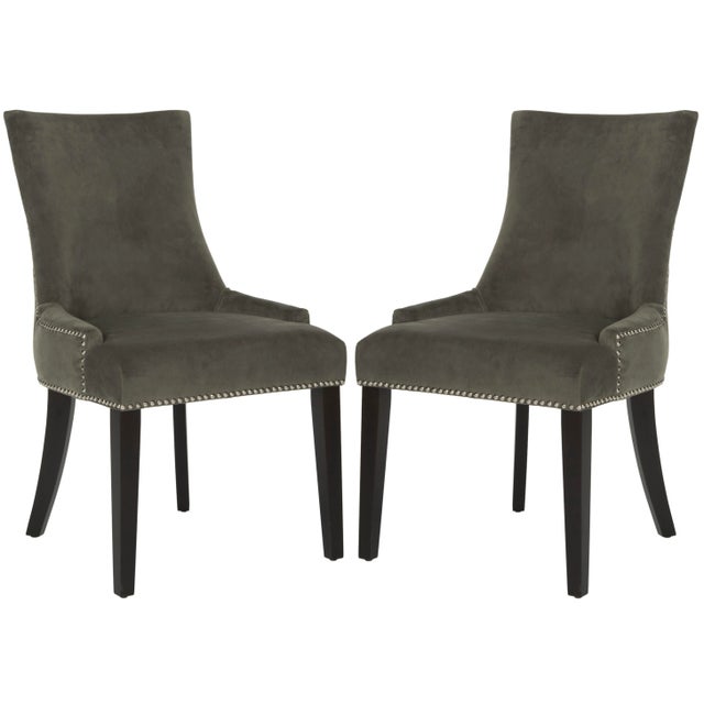Brown 19''H Dining Chair With Silver Nailheads in Graphite & Espresso - a Pair For Sale - Image 8 of 8