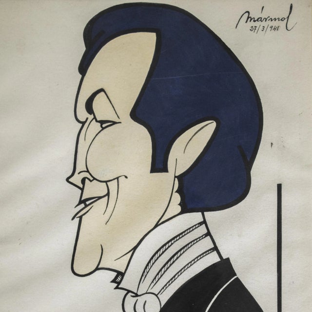 Mármol, Portrait of John Barrymore, 1939, Ink on Paper, Framed For Sale - Image 4 of 7