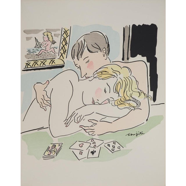Léonard Tsuguharu Foujita, Lovers at a Card Game, Original Engraving For Sale - Image 7 of 7