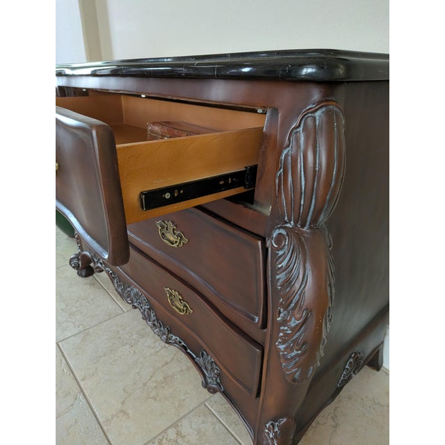 Stone Vintage 1980s French Provincial Style Marble-Top Bombé Chest by Rhodes Furniture For Sale - Image 7 of 9