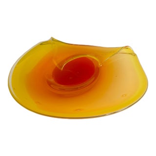 Orange Art Glass Bowl Hand-Blown Mid-Century Modern Italy 1970s Murano For Sale