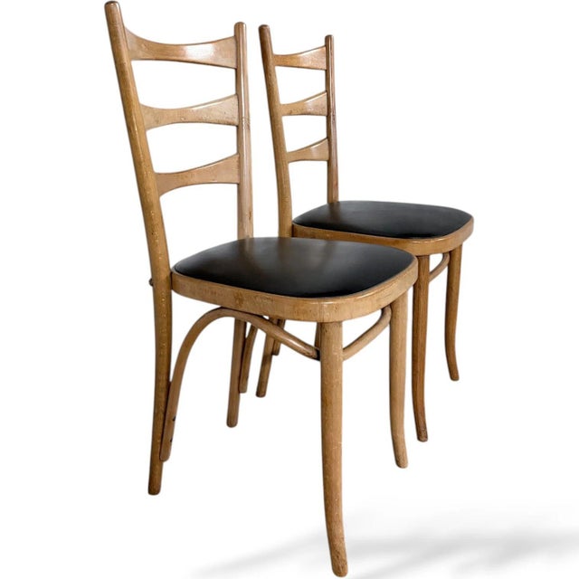 Dining Chairs in Bentwood with Black Vinyl Seats, Set of 2 For Sale - Image 5 of 9