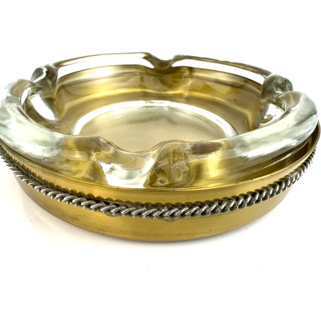 1960s 1960s Mid-Century Italian Glass and Brass Ashtray With Twisted Rope Detail For Sale - Image 5 of 17