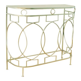 Art Deco/Moderne Styled Mirror-Topped Metal Console Table, Nickel in Color For Sale