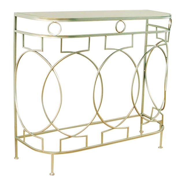 Art Deco/Moderne Styled Mirror-Topped Metal Console Table, Nickel in Color For Sale
