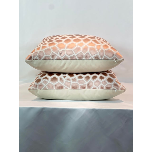 2020s Geometric 20”x20” Feather/Down Pillows - A Pair For Sale - Image 5 of 7