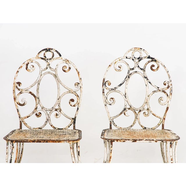 White White Scrollwork Garden Dining Table and Four Chairs, France 1940s For Sale - Image 8 of 12