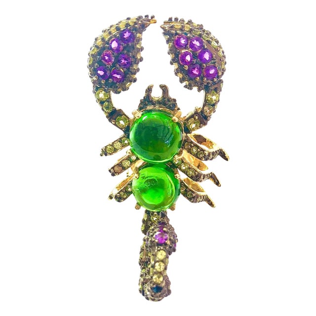 Bochic "Orient" Green Diopside, Sapphire & Peridot Ring Set 18K Gold&Silver For Sale