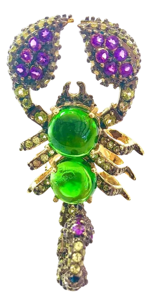Bochic "Orient" Green Diopside, Sapphire & Peridot Ring Set 18K Gold&Silver