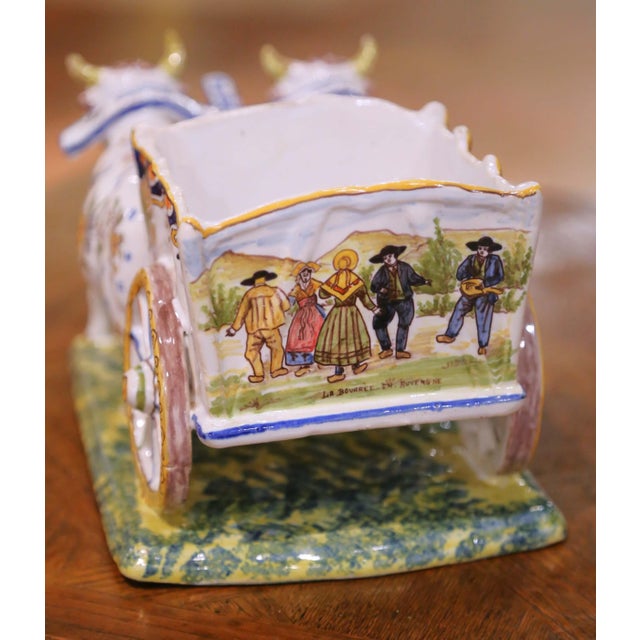 Early 20th Century French Quimper Faience Ox Cart Planter or Vide Poche For Sale - Image 10 of 13
