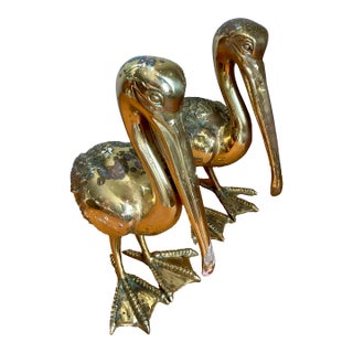 Vintage Brass Pelican Sculptures - A Pair For Sale