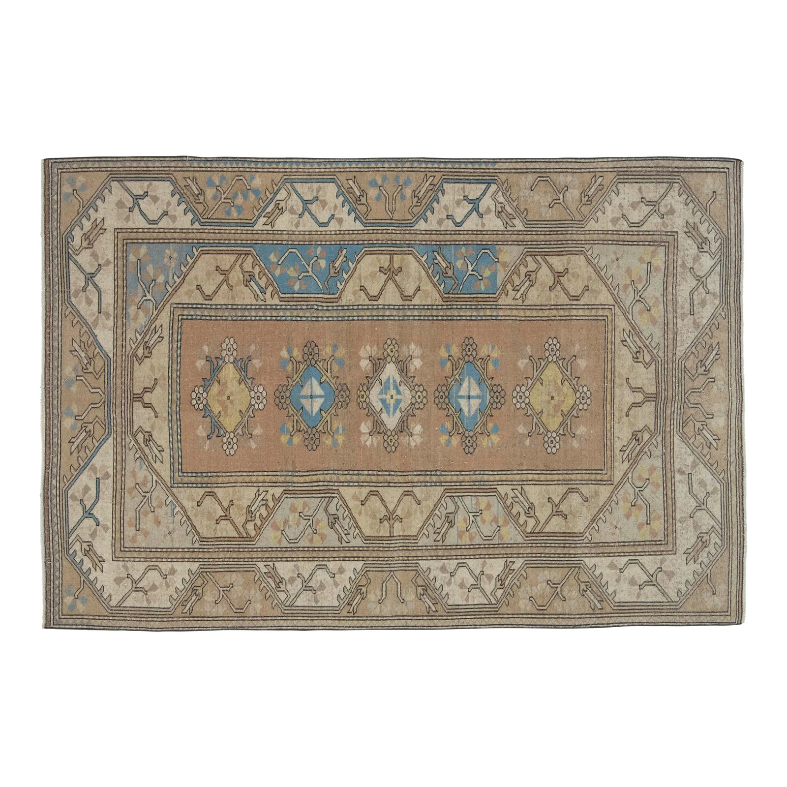 1970s Vintage Turkish Handmade Wool & Cotton Orange Area Rug | Chairish