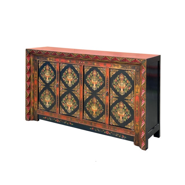 Tibetan Style Jewel Treasure Bowl Graphic Credenza Storage Cabinet For Sale - Image 11 of 16
