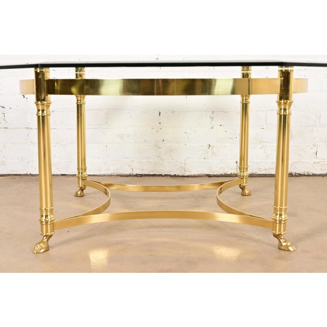 Brass Labarge Hollywood Regency Brass and Glass Hooved Feet Cocktail Table, Circa 1960s For Sale - Image 8 of 10