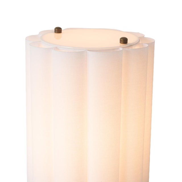 Scalloped Accent Table Lamp - Walnut, Weathered Brass, White Linen, Diffuser, Dimmer For Sale In Los Angeles - Image 6 of 8