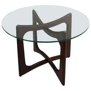 Mid Century Glass Top End Table With Sculpted Wood Base by Pearsall