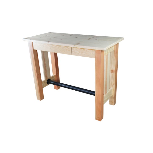 Farmhouse Late 20th Century Rustic Natural Pine Farmhouse Workbench Tall Desk Footrest Hall Table Console For Sale - Image 3 of 12