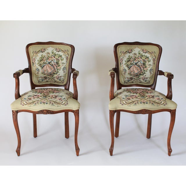 1990s Late 20th Century French Louis XV Style Needlepoint Armchairs For Sale - Image 5 of 16
