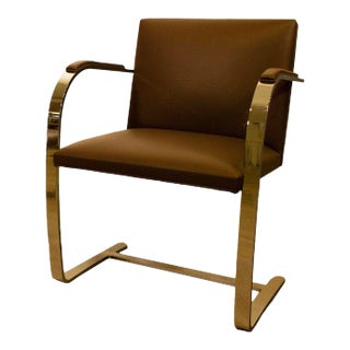 Contemporary Knoll Brown Leather & Chrome BRNO Chairs with Arm Pads For Sale