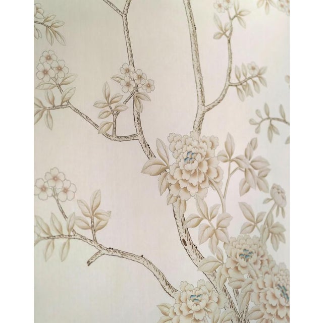 Silver Luxury Hand Painted Silver Foil Wallpaper With Floral & Bird Design, Elegant Chinoiserie Botanical Wallcovering, Custom Oriental Interior Mural For Sale - Image 8 of 10