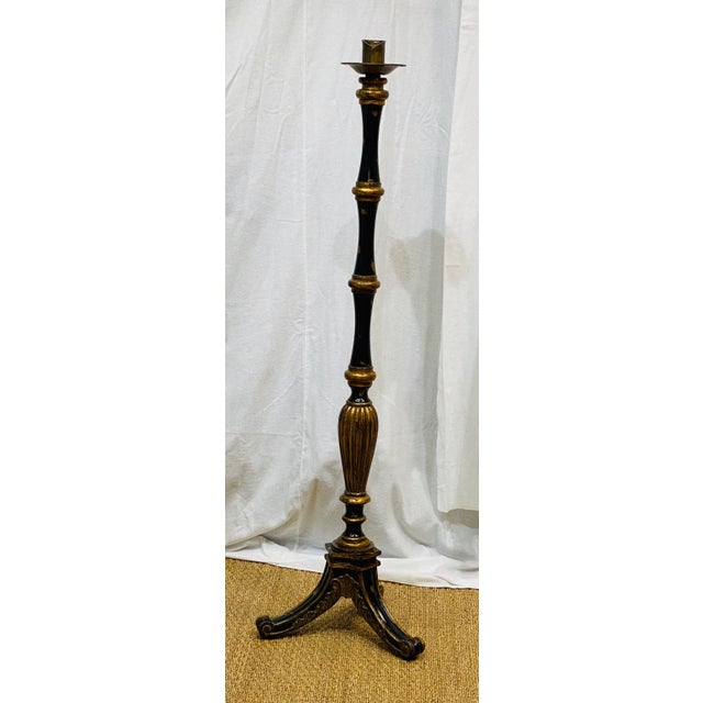 Maitland Smith Black and Gilt Floor Candle Stand / Lamp Base With Distressed Finish For Sale - Image 11 of 11