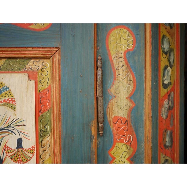 Alpine Blue Floral Painted Cupboard For Sale - Image 11 of 18