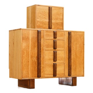 1950s English Brutalist Oak Bar Cabinet Buffet For Sale