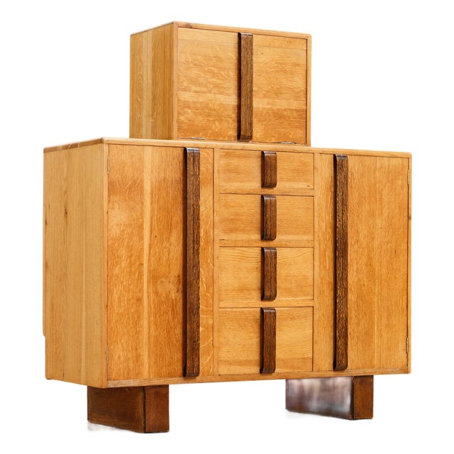 1950s English Brutalist Oak Bar Cabinet Buffet For Sale