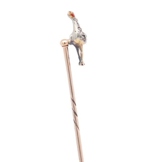 Victorian Antique Victorian Gold, Rose Cut Diamond, and Enamel Pheasant Stickpin For Sale - Image 3 of 12