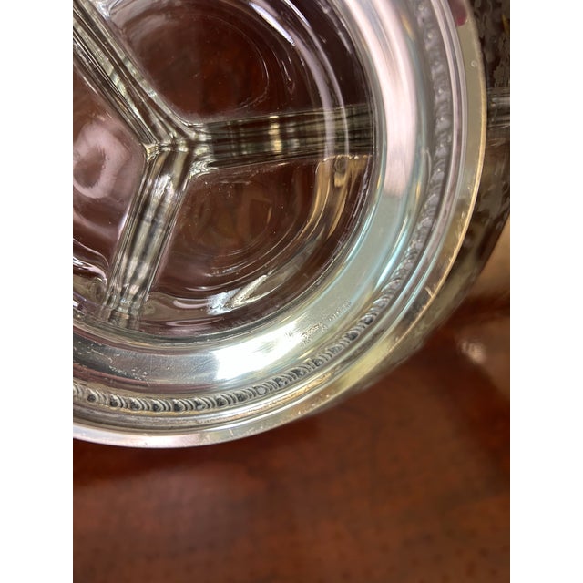 Mid 20th Century Cambridge Glass Co. "Chantilly" 10" Divided Etched Glass Bowl, With Wallace Sterling Silver Foot, C. 1950's For Sale - Image 5 of 9