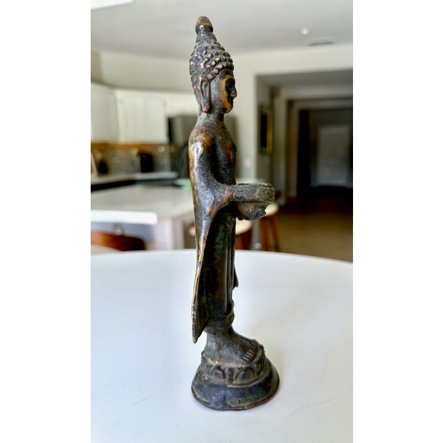 Small Antique Thai Bronze Healing Medicine Buddha Figure Statue For Sale In Palm Springs - Image 6 of 16