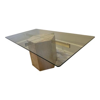 1970s Vintage Italian Artedi Travertine and Glass Coffee Table For Sale