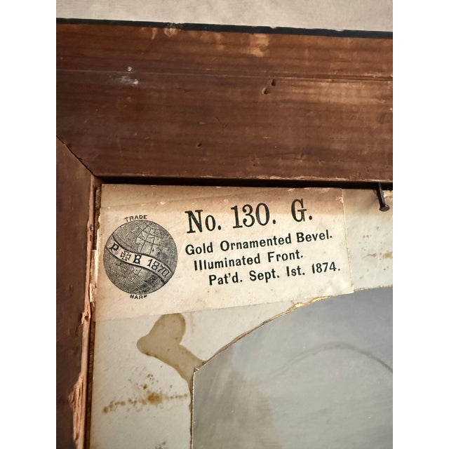 Victorian Antique Picture Frames With Original Patent Label, Gold Ornamented Bevel - Pair For Sale - Image 3 of 12