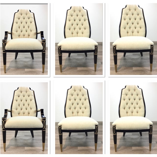 Caracole Modern Tufted White Linen Dining Chairs Set Of Six Chairish