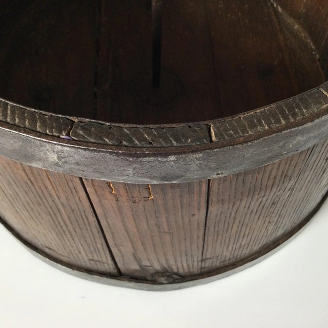 Brown Large Rustic French Wood Grain Measurer Bucket For Sale - Image 8 of 11