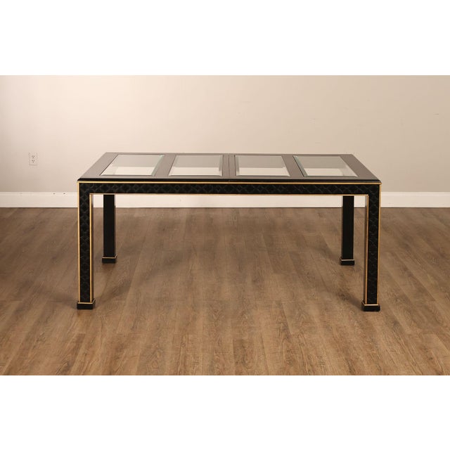 Chinese Chippendale Black Lacquered Dining Table With Two Leaves, Inset Glass For Sale - Image 16 of 18