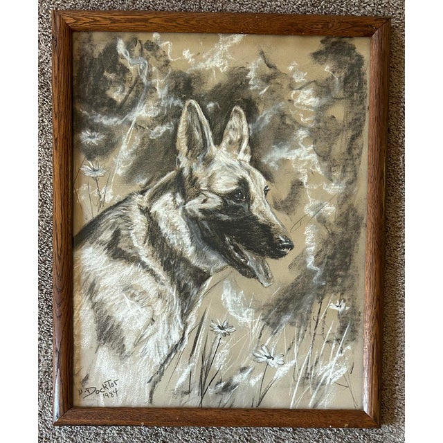 Impressionist Vintage Framed Impressionist Pastel Drawing of a German Shepherd Dog For Sale - Image 3 of 7
