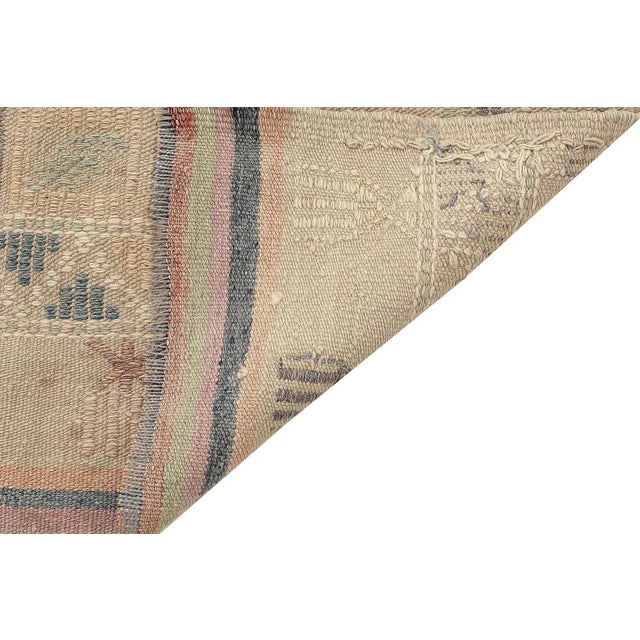 Mid 20th Century Mid 20th Century Faded Vintage Embroidered Kilim Rug For Sale - Image 5 of 7