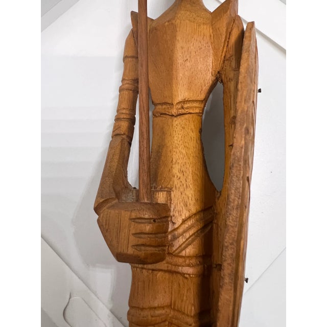 Wood Mid 19th Century Hand Carved Don Quixote Sword & Shield Wooden Statue For Sale - Image 7 of 12