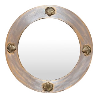 Art Nouveau Brass Wall Mirror With Scallop Shells For Sale