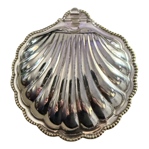 Vintage E & J Leek Silver Plate Clamshell With Frosted Glass Liner