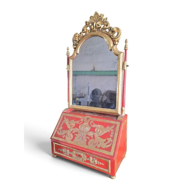 18th Century European Red Lacquer Dressing Table with Mirror, 1780 For Sale - Image 4 of 15