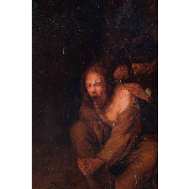 G. Jouve (18th century) école nord, france oil on wooden panel. A dramatic interior composition depicting a rustic...