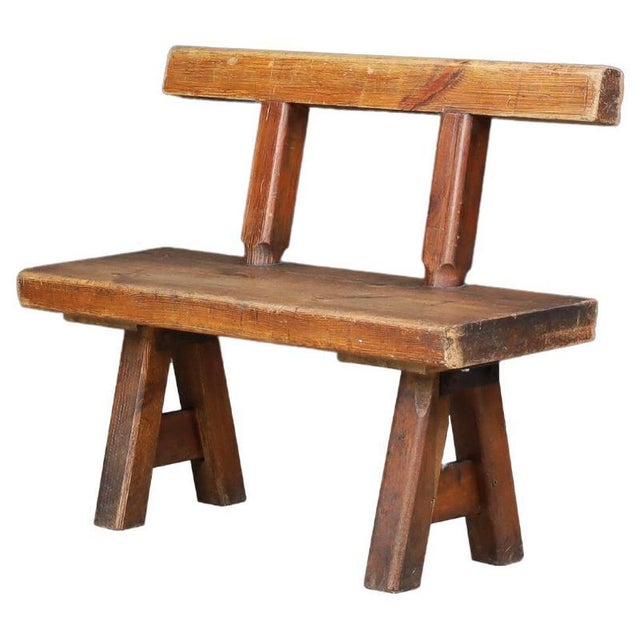 Brutalist Patinated Pine Bench attributed to Mobichalet, Belgium, 1950s For Sale - Image 12 of 12