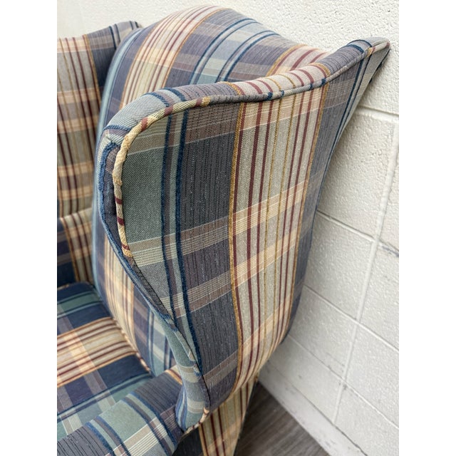 Vintage Wingback Plaid Upholstered Armchair For Sale - Image 9 of 11