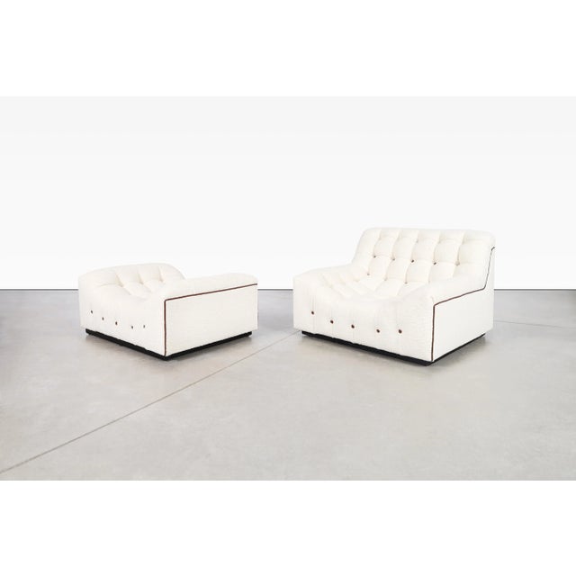 Mid-Century Modern Vintage Boucle and Leather Lounge Chair With Ottoman Attributed to Milo Baughman For Sale - Image 3 of 12