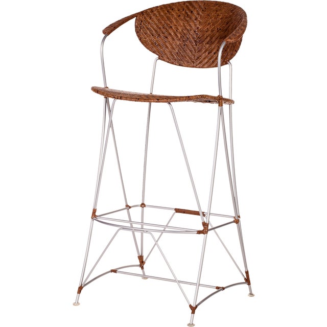 This set of three (3) David Francis barstools feature a powder-coated steel with Herringbone woven Cane on the seat and...