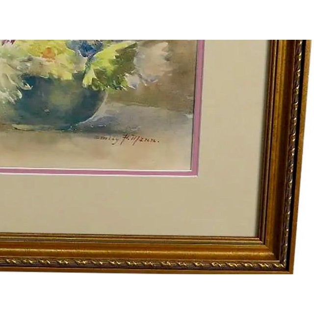 Gold Antique Emily F. Mann Floral Still-Life Watercolor Triple Matted Gilt Framed For Sale - Image 8 of 10