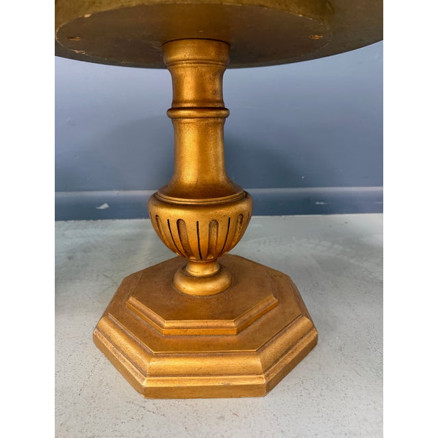 1950s Pair of Neoclassical Style Marble Top Pedestal Side Tables With Giltwood Bases For Sale - Image 9 of 11
