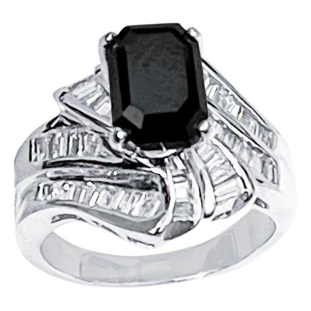 1 Carat Solitaire Emerald Cut Black Diamond Ring/Band 18 Karat White Gold For Sale - Image 15 of 18